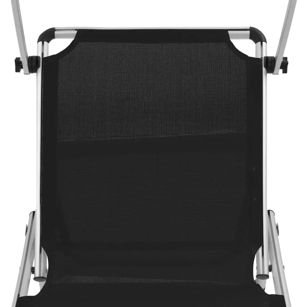 Folding Sun Lounger with Roof Aluminium and Textilene Black 44333