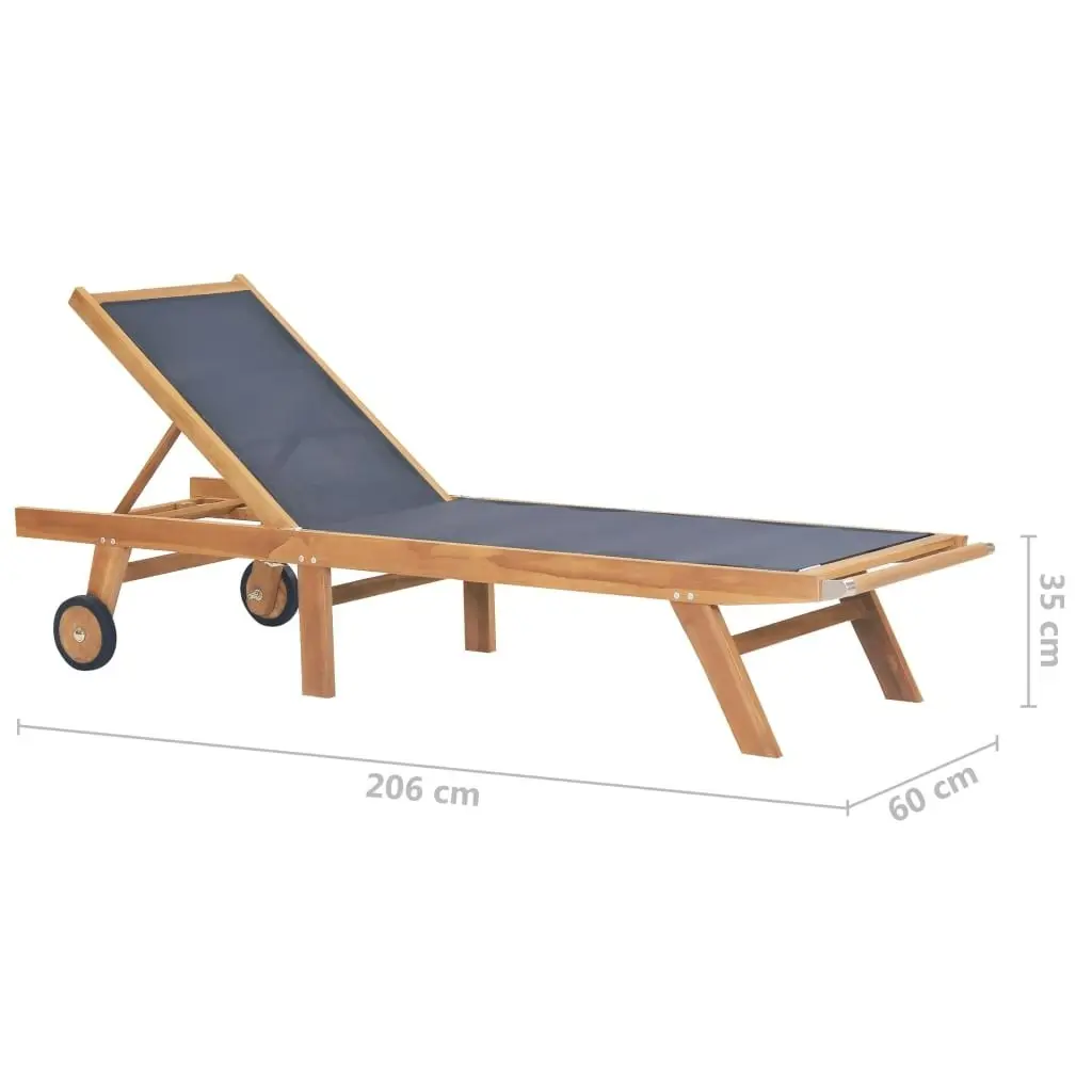 Folding Sun Lounger with Wheels Solid Teak and Textilene 44668