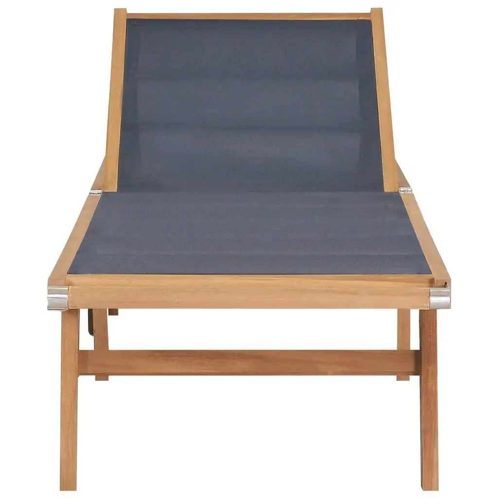 Folding Sun Lounger with Wheels Solid Teak and Textilene 44668