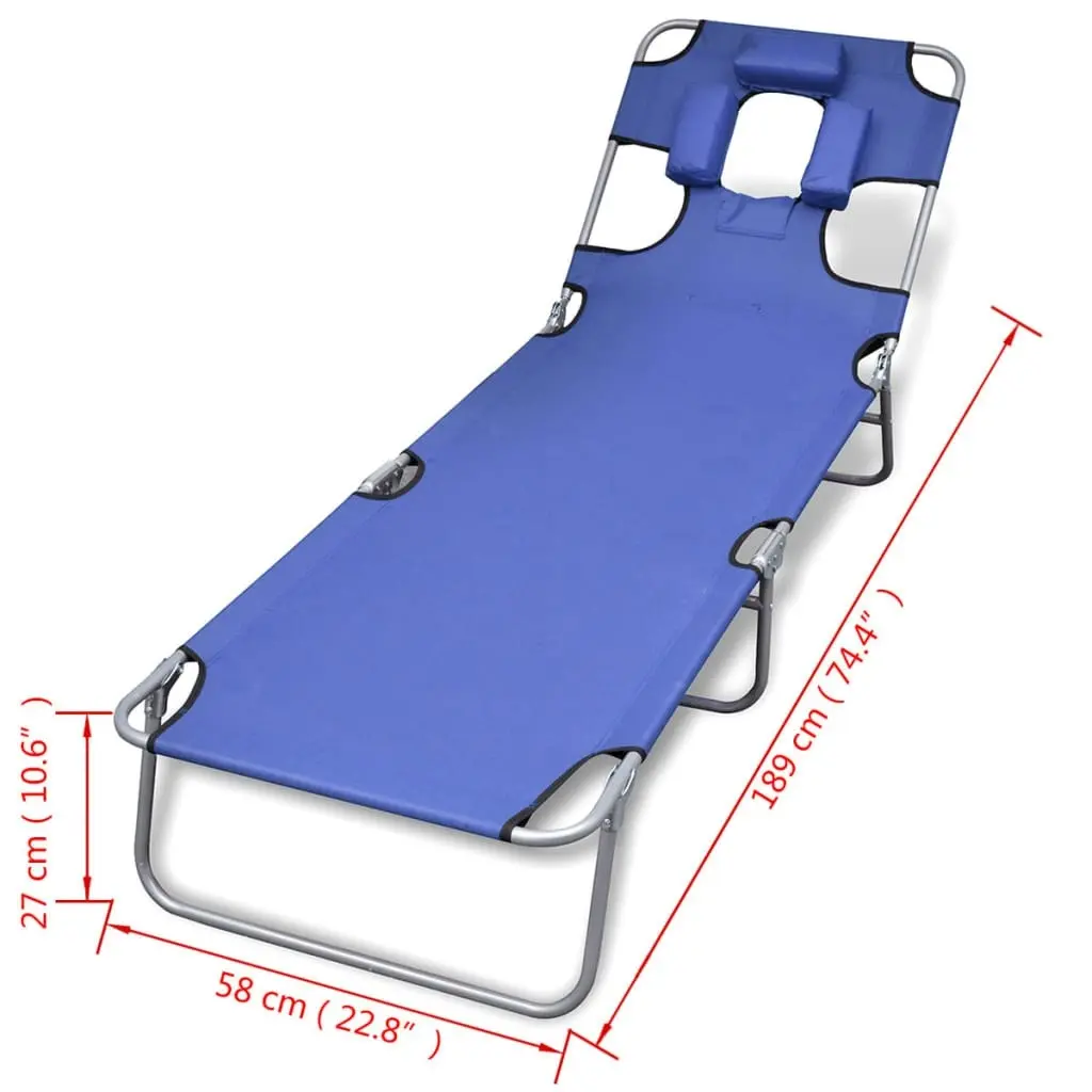 Folding Sun Lounger with Head Cushion Powder-coated Steel Blue 41481