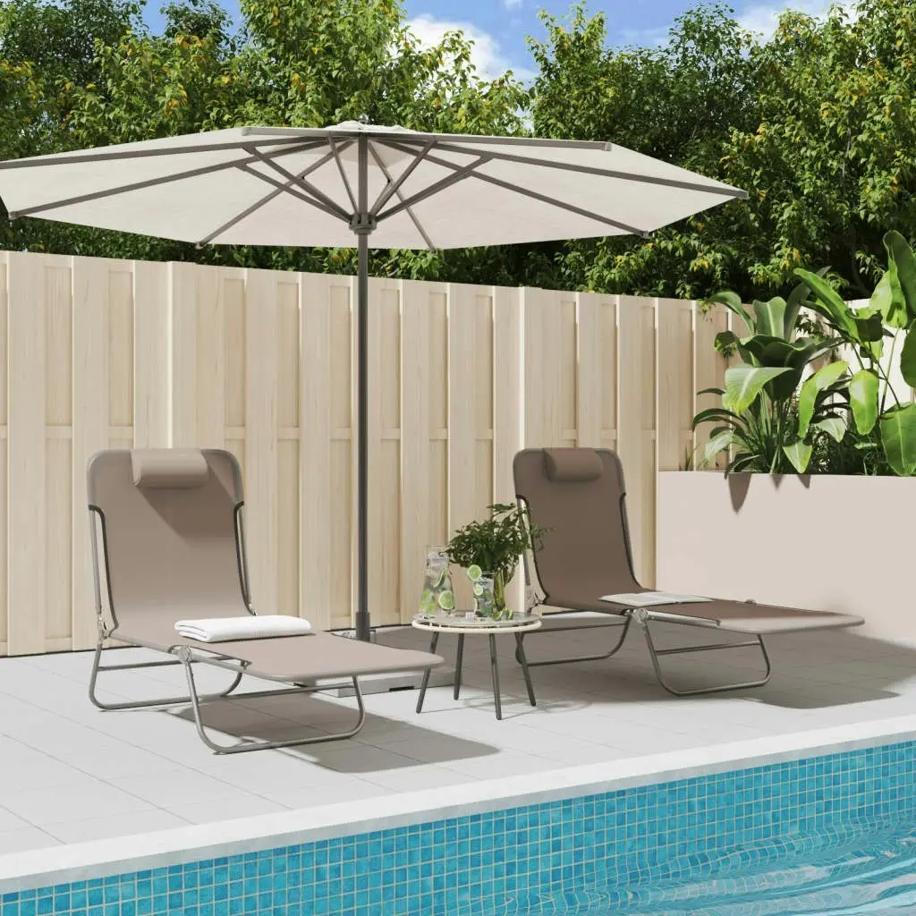 Folding Sun Loungers 2 pcs Brown Textilene and Steel 360184