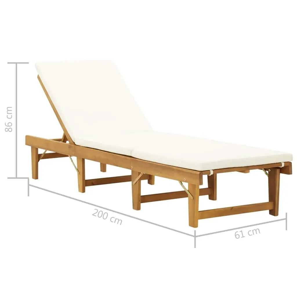 Folding Sun Lounger with Cushion Solid Acacia Wood 46490