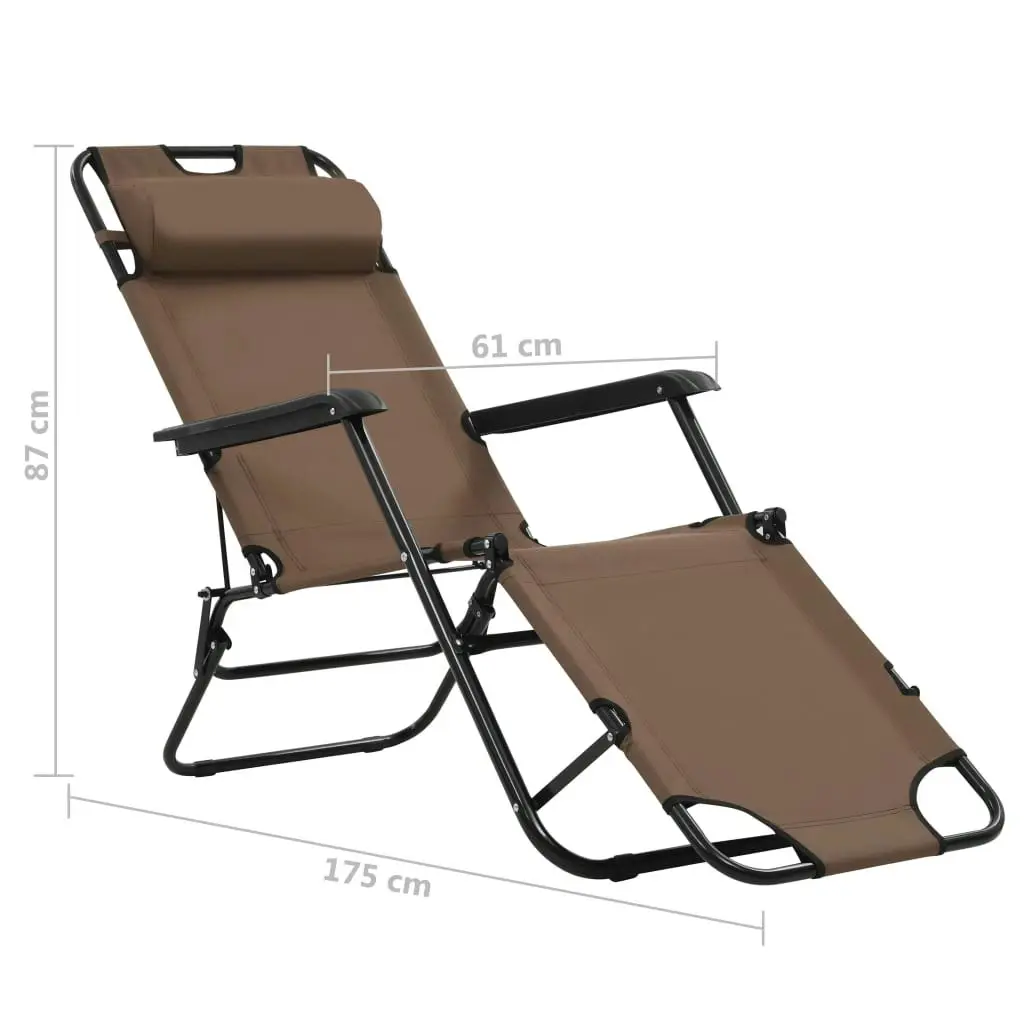 Folding Sun Loungers 2 pcs with Footrests Steel Brown 44346