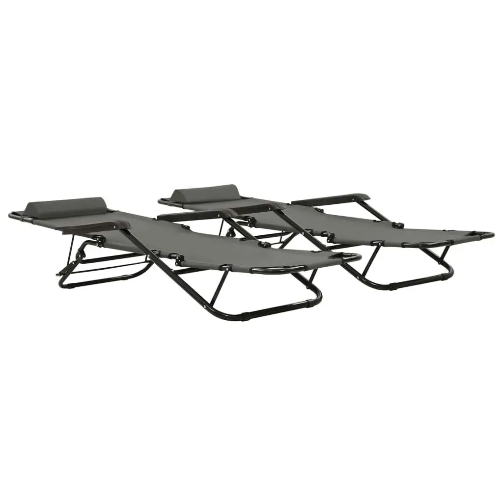 Folding Sun Loungers 2 pcs with Footrests Steel Grey 44345