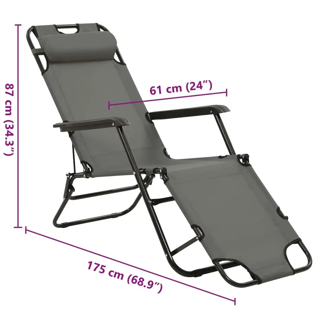 Folding Sun Loungers 2 pcs with Footrests Steel Grey 44345