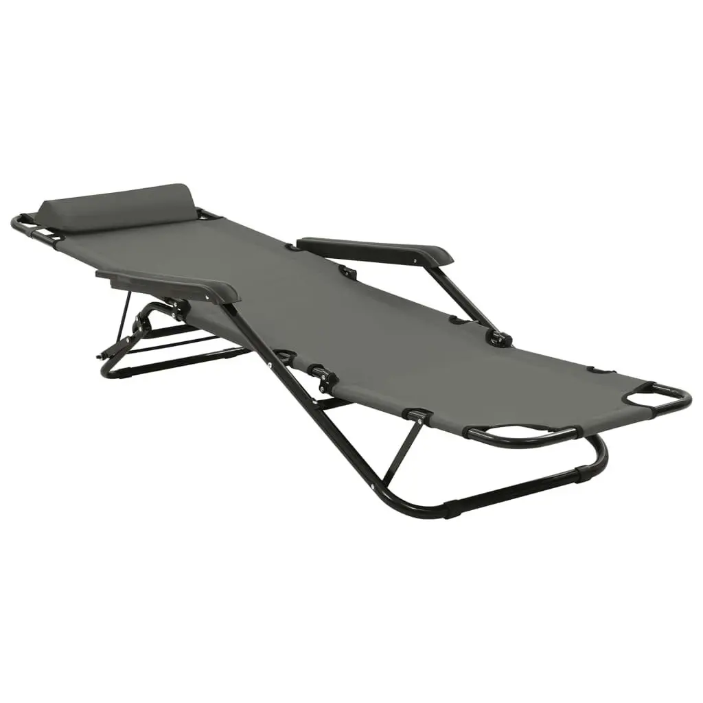 Folding Sun Loungers 2 pcs with Footrests Steel Grey 44345