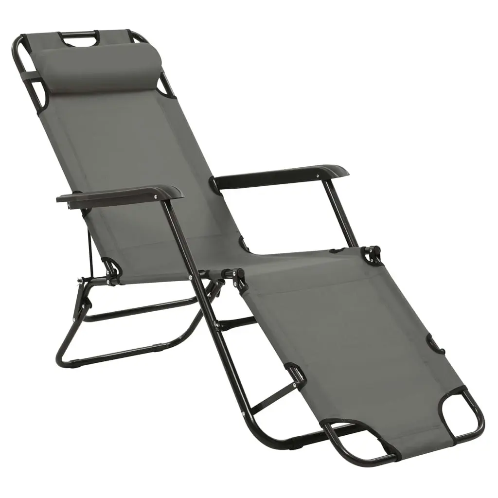 Folding Sun Loungers 2 pcs with Footrests Steel Grey 44345