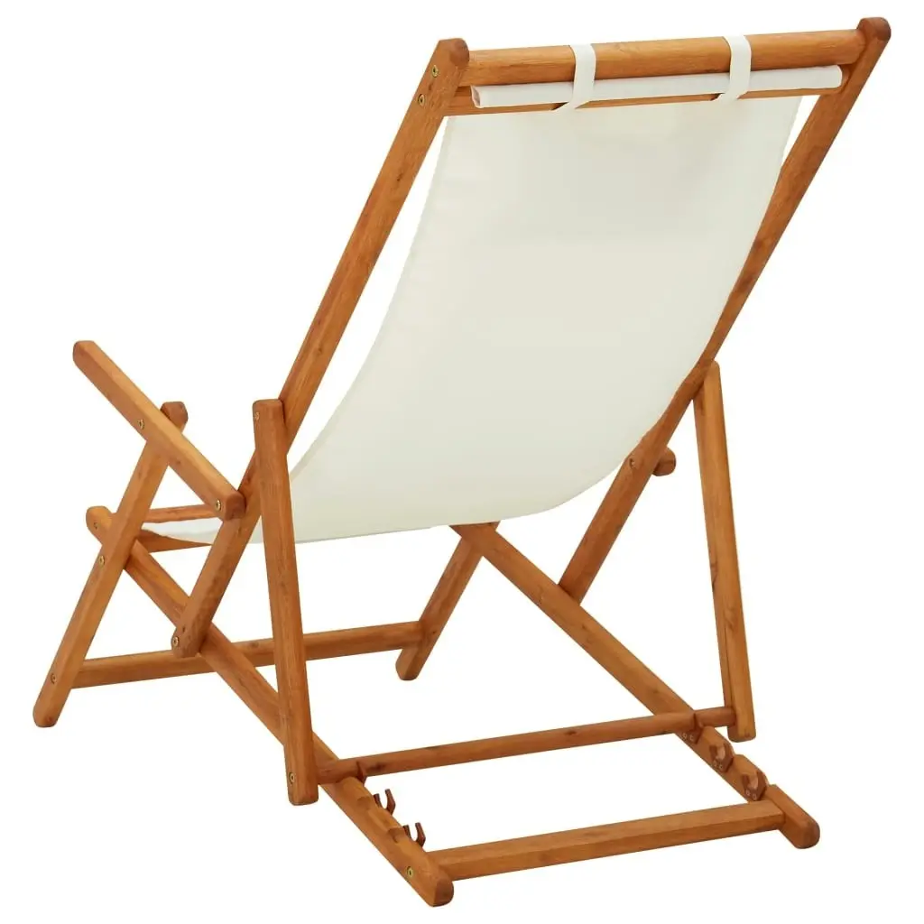 Folding Beach Chair Solid Eucalyptus Wood and Fabric Cream 310311