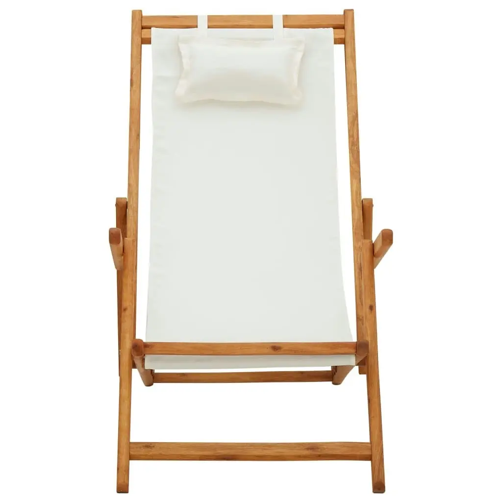 Folding Beach Chair Solid Eucalyptus Wood and Fabric Cream 310311