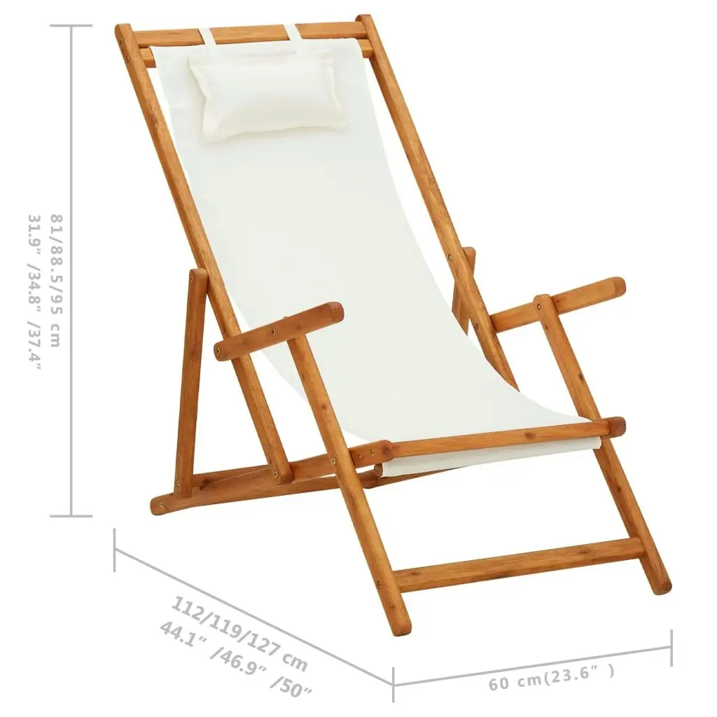 Folding Beach Chair Solid Eucalyptus Wood and Fabric Cream 310311