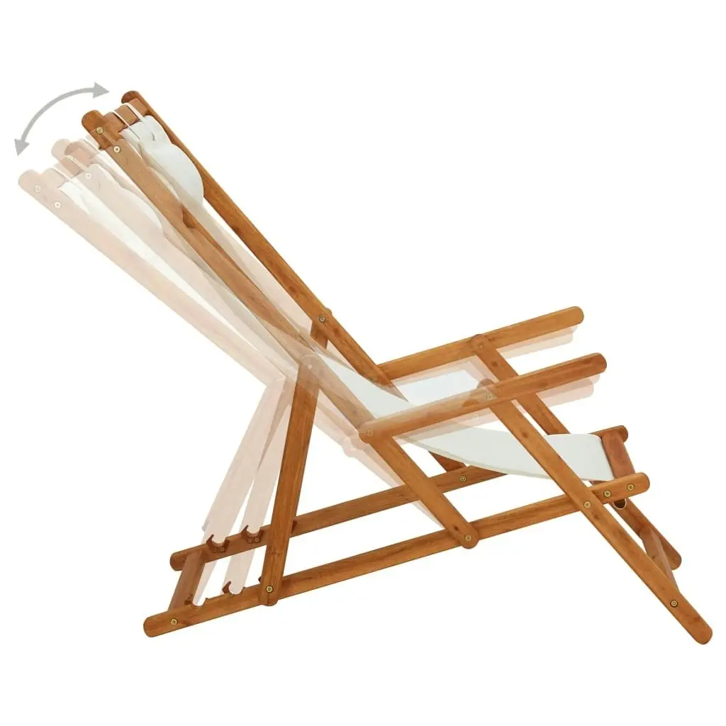 Folding Beach Chair Solid Eucalyptus Wood and Fabric Cream 310311