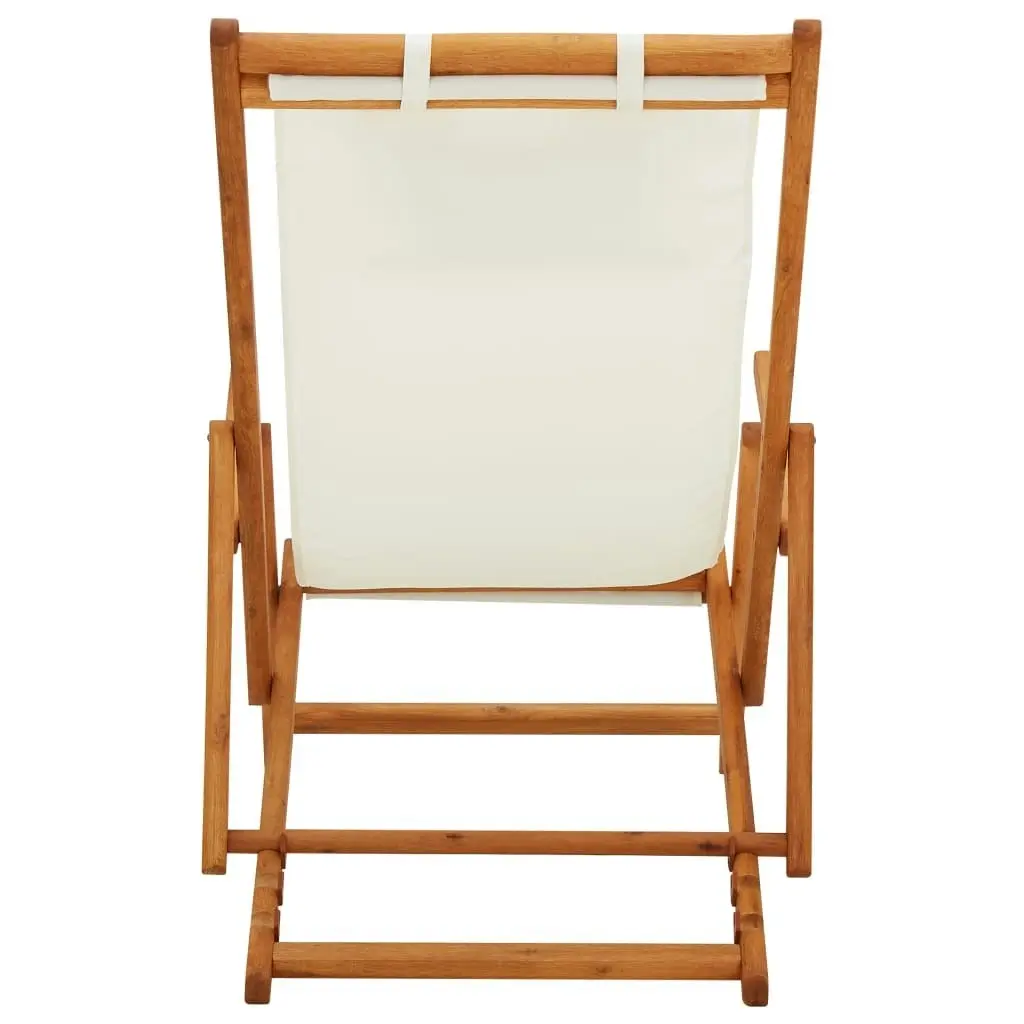 Folding Beach Chair Solid Eucalyptus Wood and Fabric Cream 310311