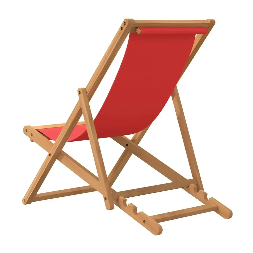 Folding Beach Chair Solid Teak Wood Red 47417