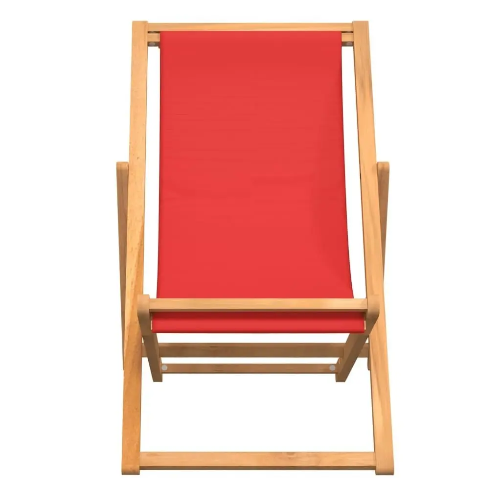 Folding Beach Chair Solid Teak Wood Red 47417