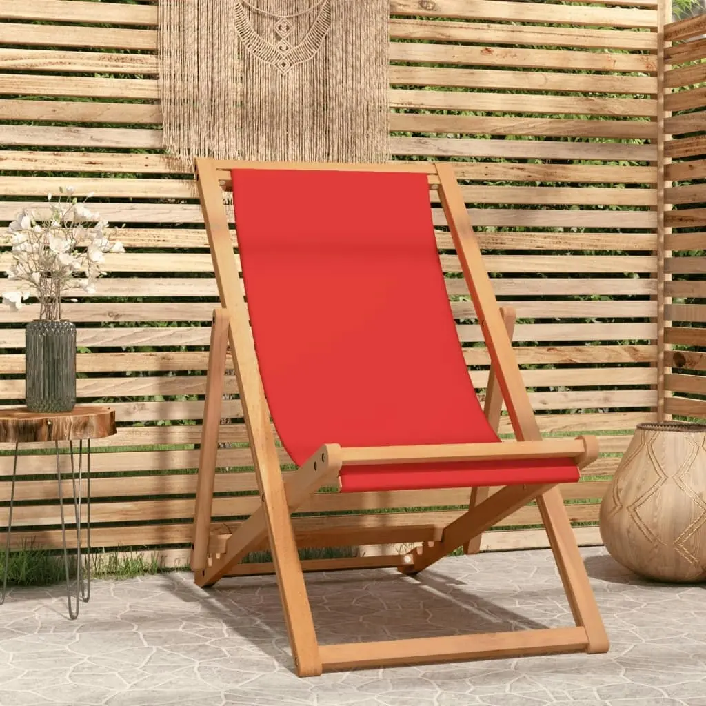 Folding Beach Chair Solid Teak Wood Red 47417