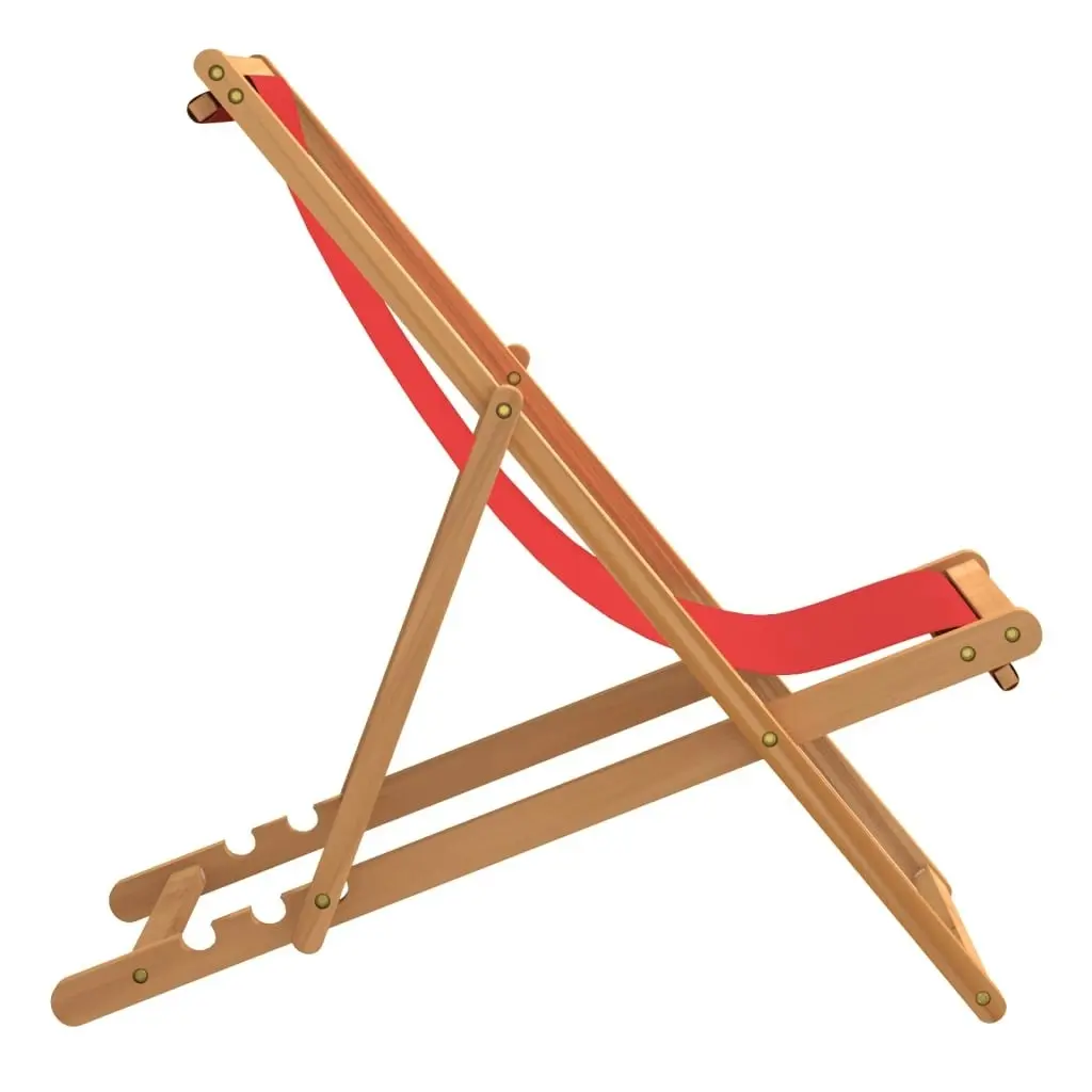 Folding Beach Chair Solid Teak Wood Red 47417