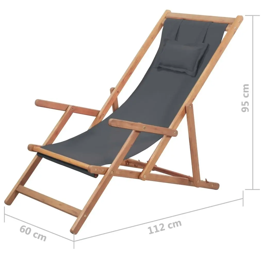 Folding Beach Chair Fabric and Wooden Frame Grey 43997