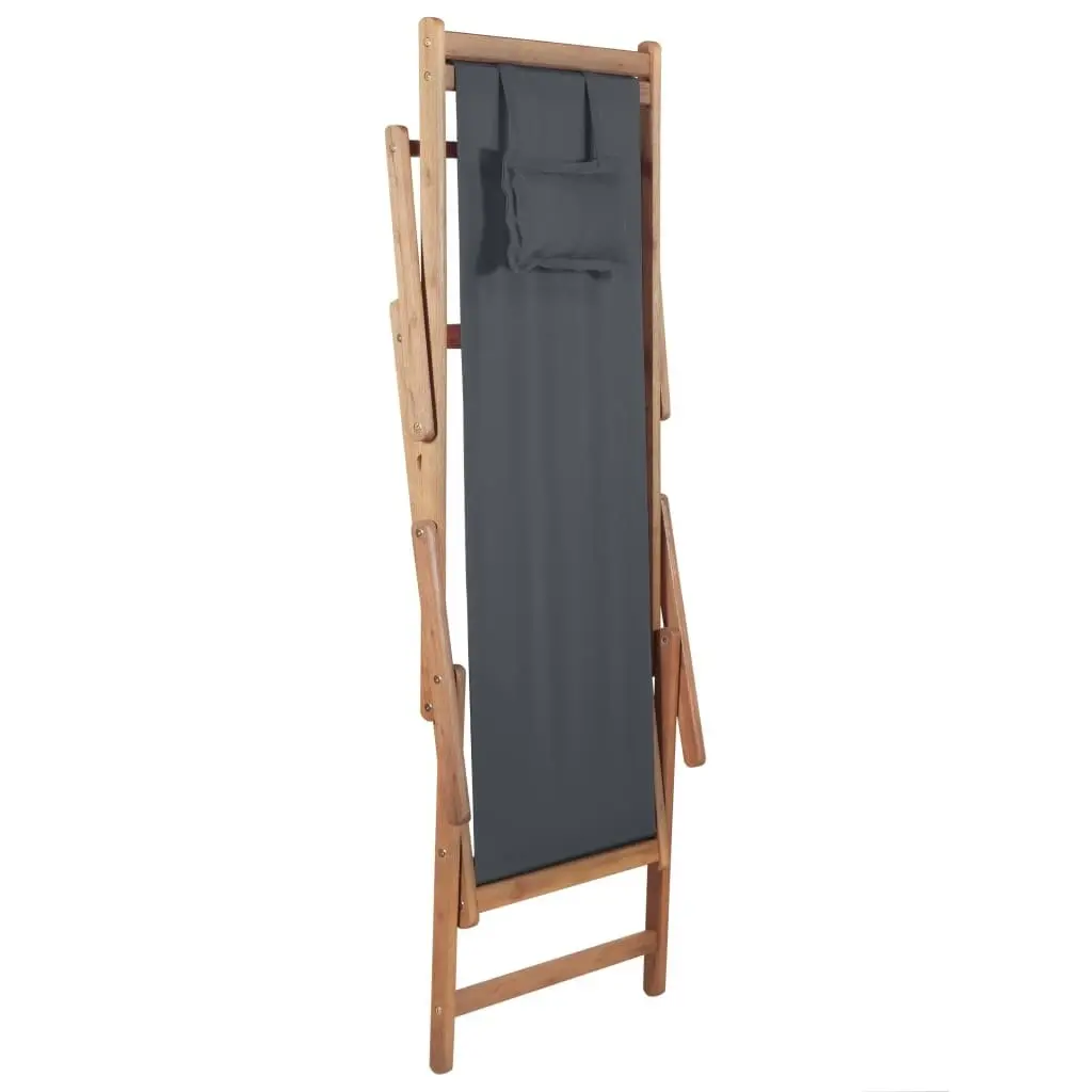 Folding Beach Chair Fabric and Wooden Frame Grey 43997