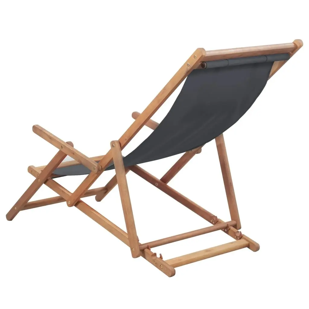 Folding Beach Chair Fabric and Wooden Frame Grey 43997