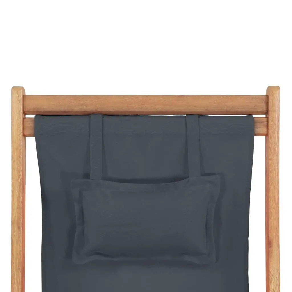 Folding Beach Chair Fabric and Wooden Frame Grey 43997