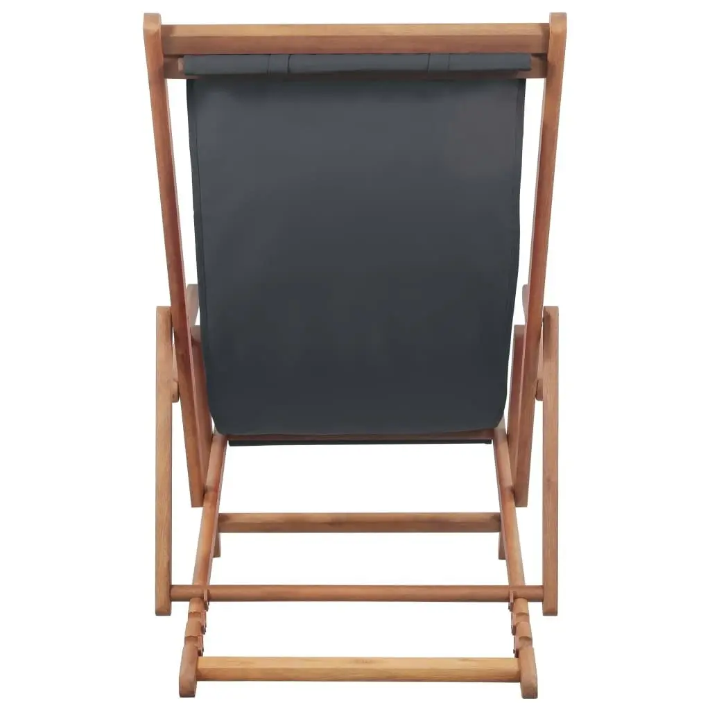 Folding Beach Chair Fabric and Wooden Frame Grey 43997