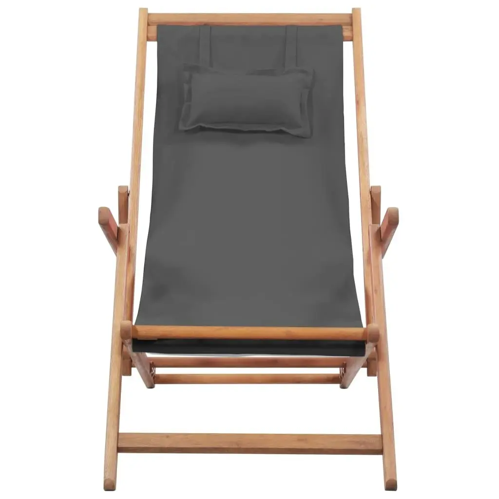 Folding Beach Chair Fabric and Wooden Frame Grey 43997