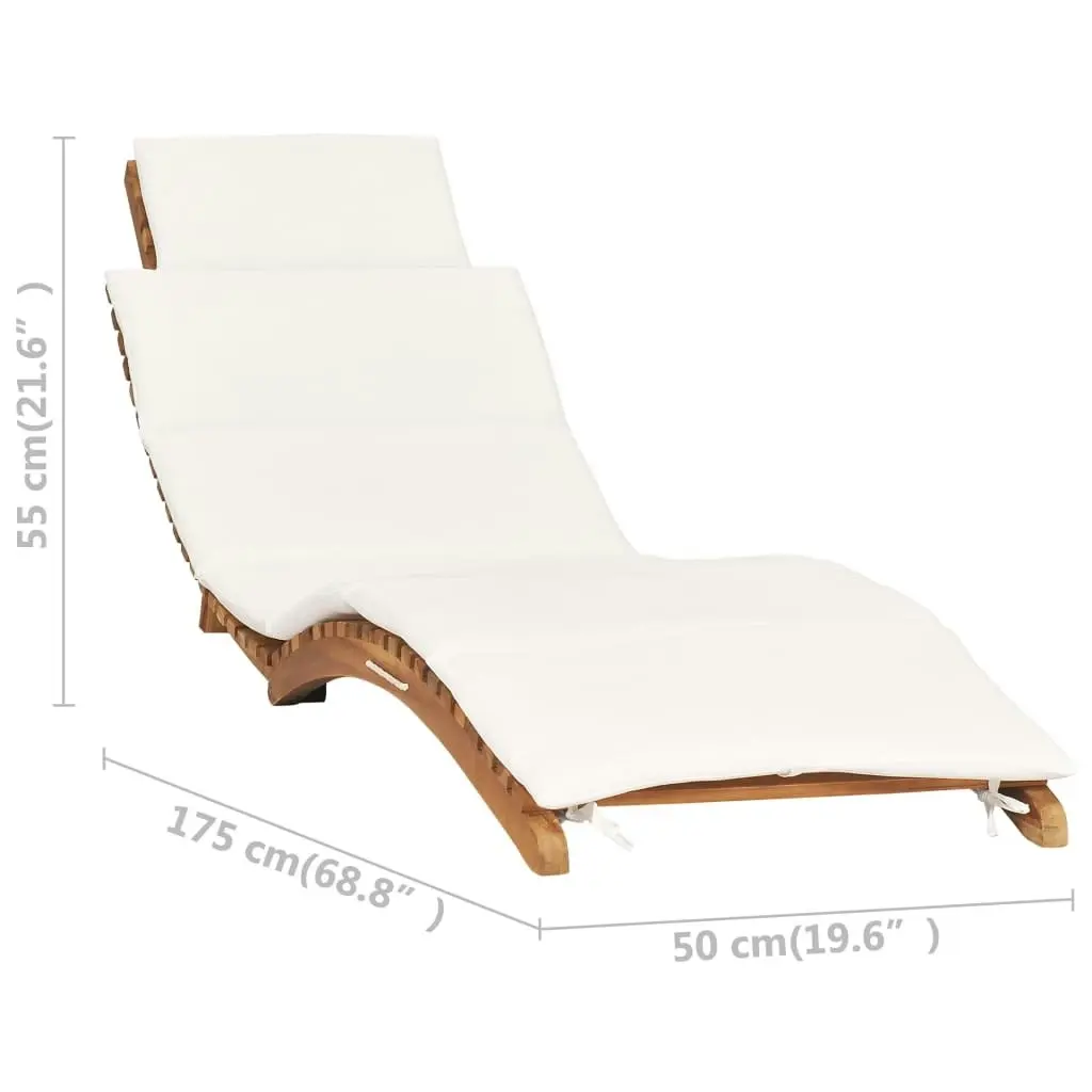 Folding Sun Lounger with Cream White Cushion Solid Teak Wood 310667