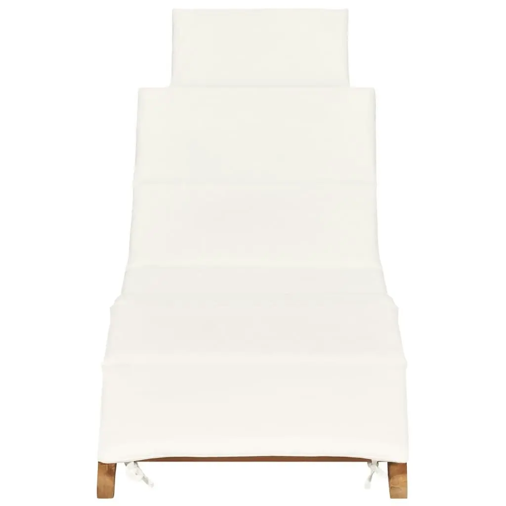 Folding Sun Lounger with Cream White Cushion Solid Teak Wood 310667