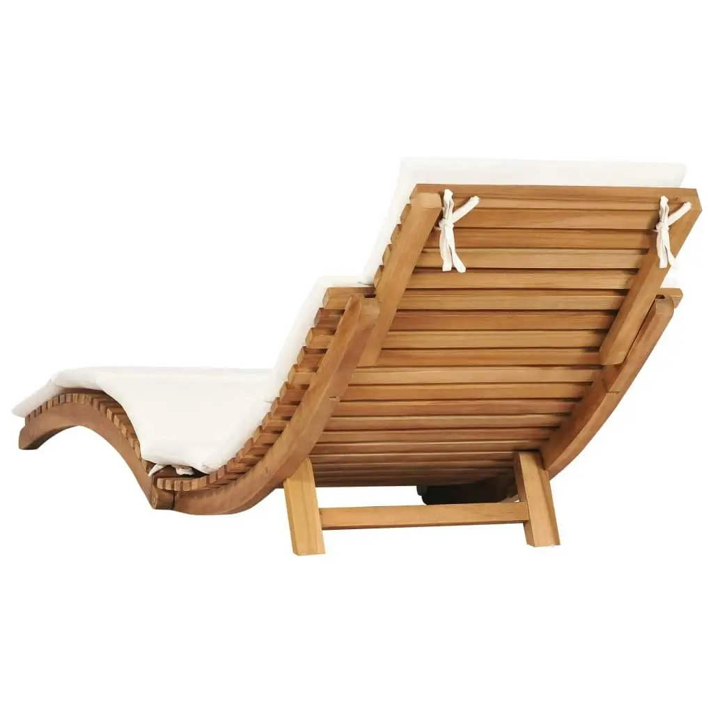 Folding Sun Lounger with Cream White Cushion Solid Teak Wood 310667