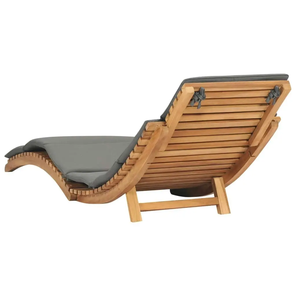 Folding Sun Lounger with Dark Grey Cushion Solid Teak Wood 310668