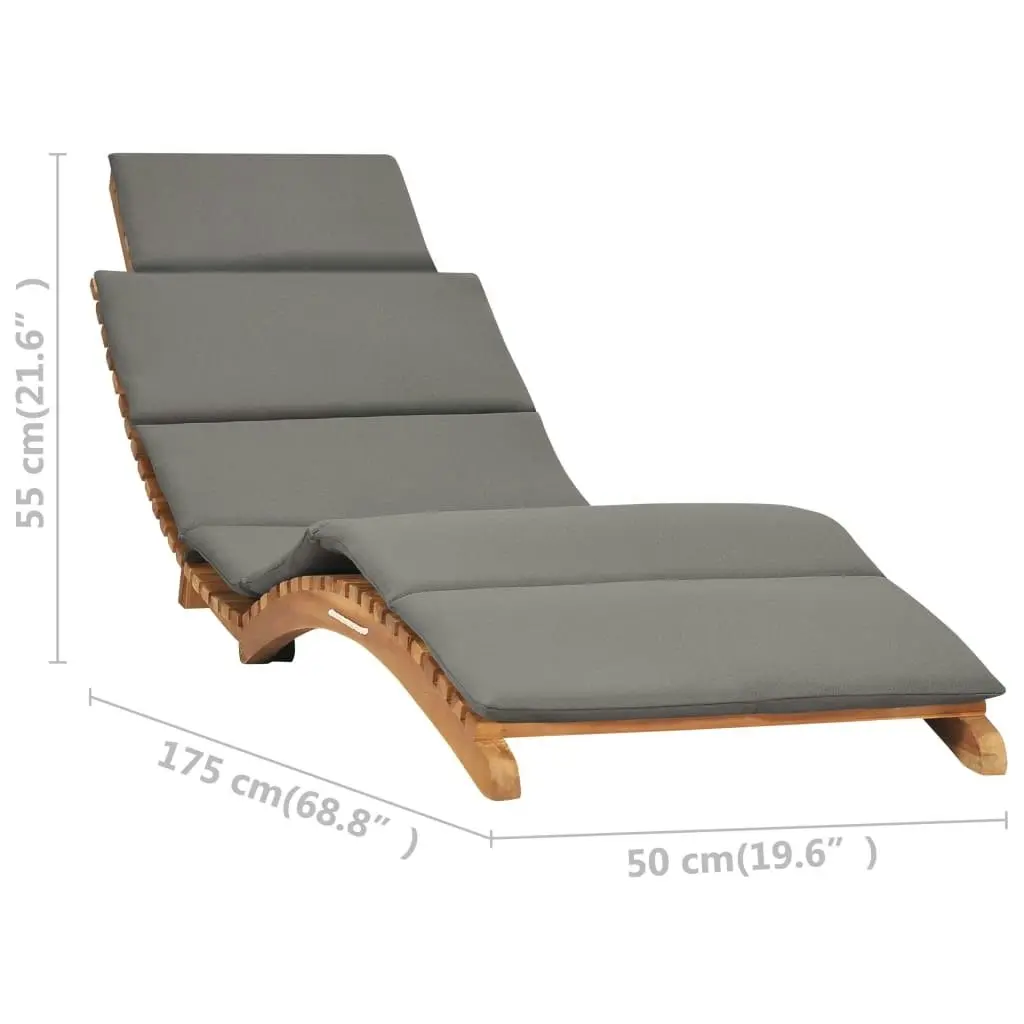 Folding Sun Lounger with Dark Grey Cushion Solid Teak Wood 310668