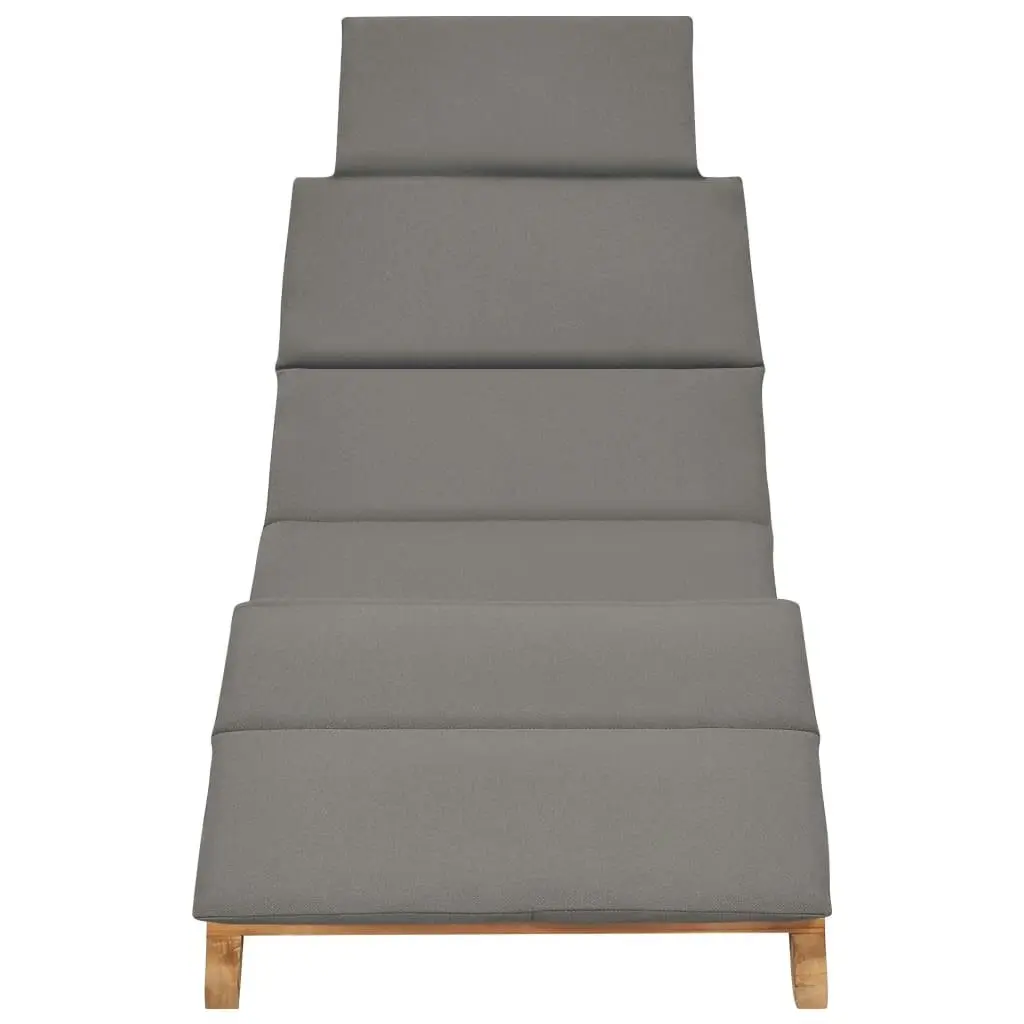 Folding Sun Lounger with Dark Grey Cushion Solid Teak Wood 310668