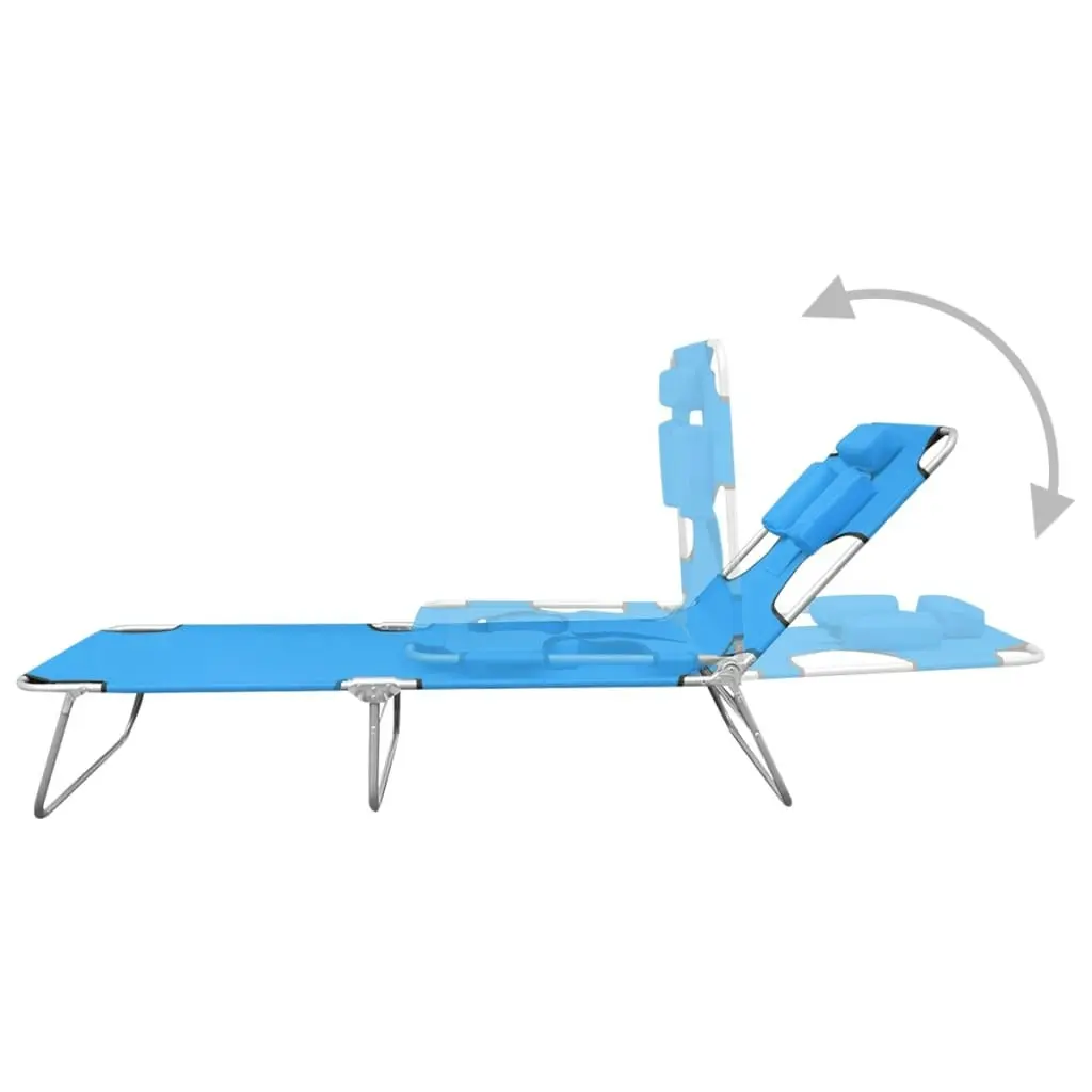 Folding Sun Lounger with Head Cushion Steel Turqoise Blue 310332