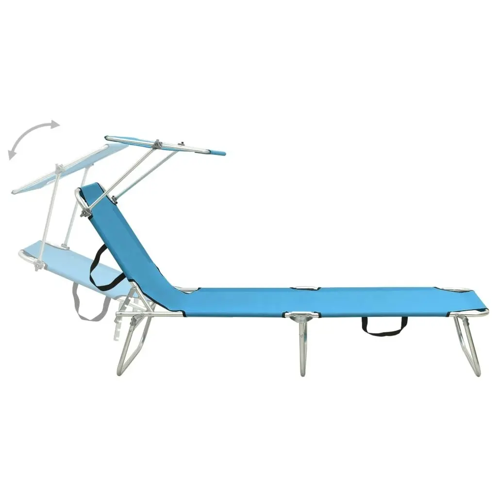 Folding Sun Lounger with Canopy Steel Turquoise and Blue 310326