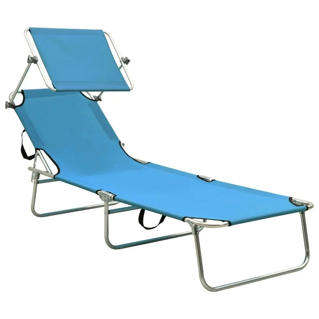 Folding Sun Lounger with Canopy Steel Turquoise and Blue 310326