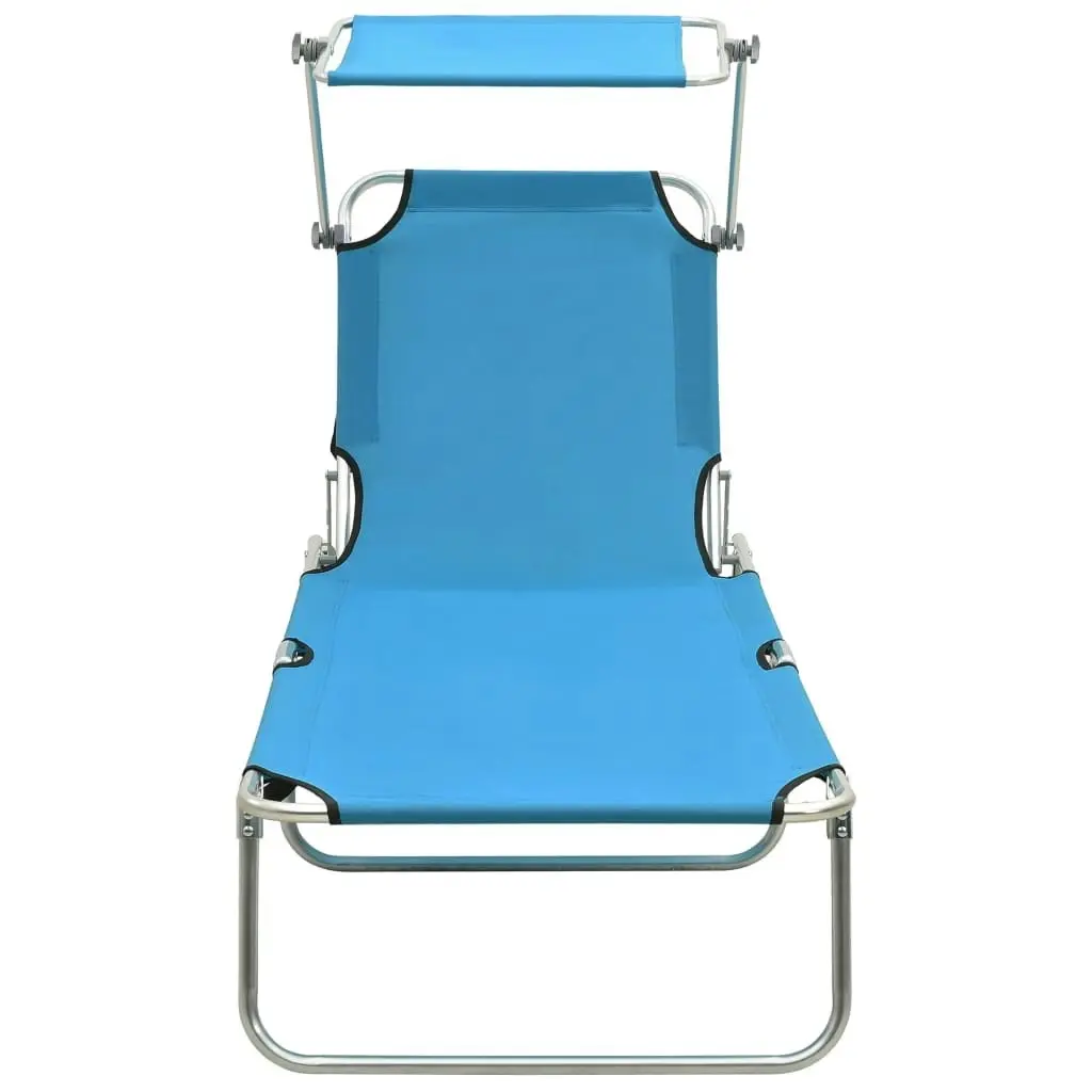 Folding Sun Lounger with Canopy Steel Turquoise and Blue 310326