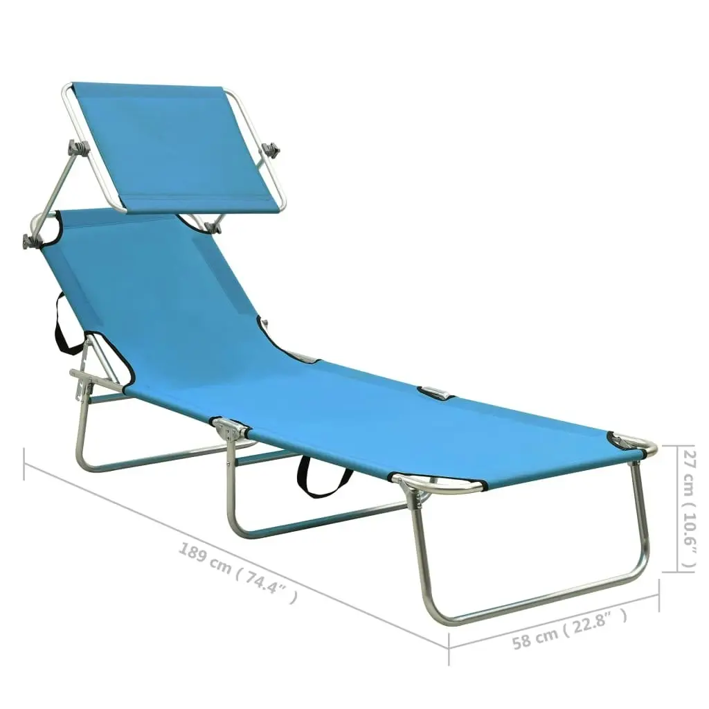 Folding Sun Lounger with Canopy Steel Turquoise and Blue 310326