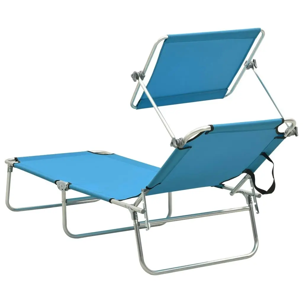 Folding Sun Lounger with Canopy Steel Turquoise and Blue 310326