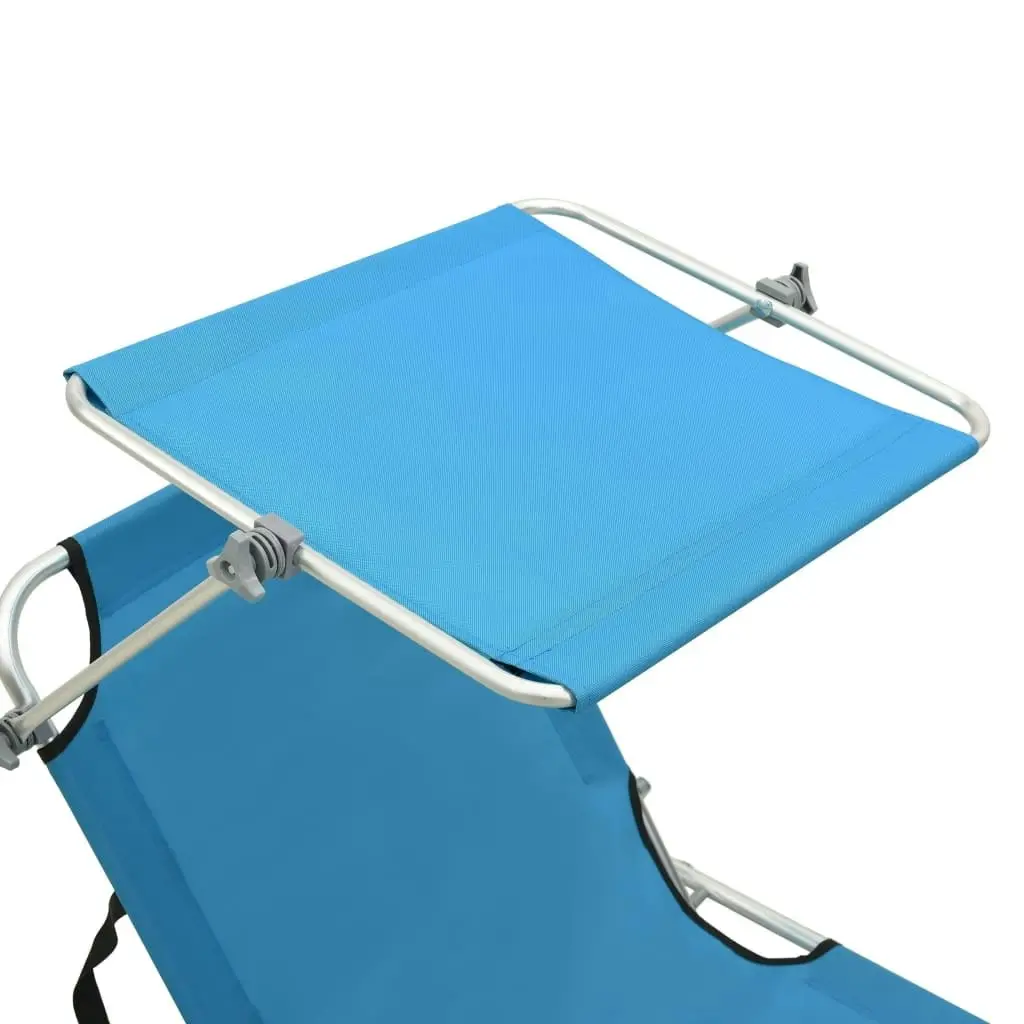 Folding Sun Lounger with Canopy Steel Turquoise and Blue 310326