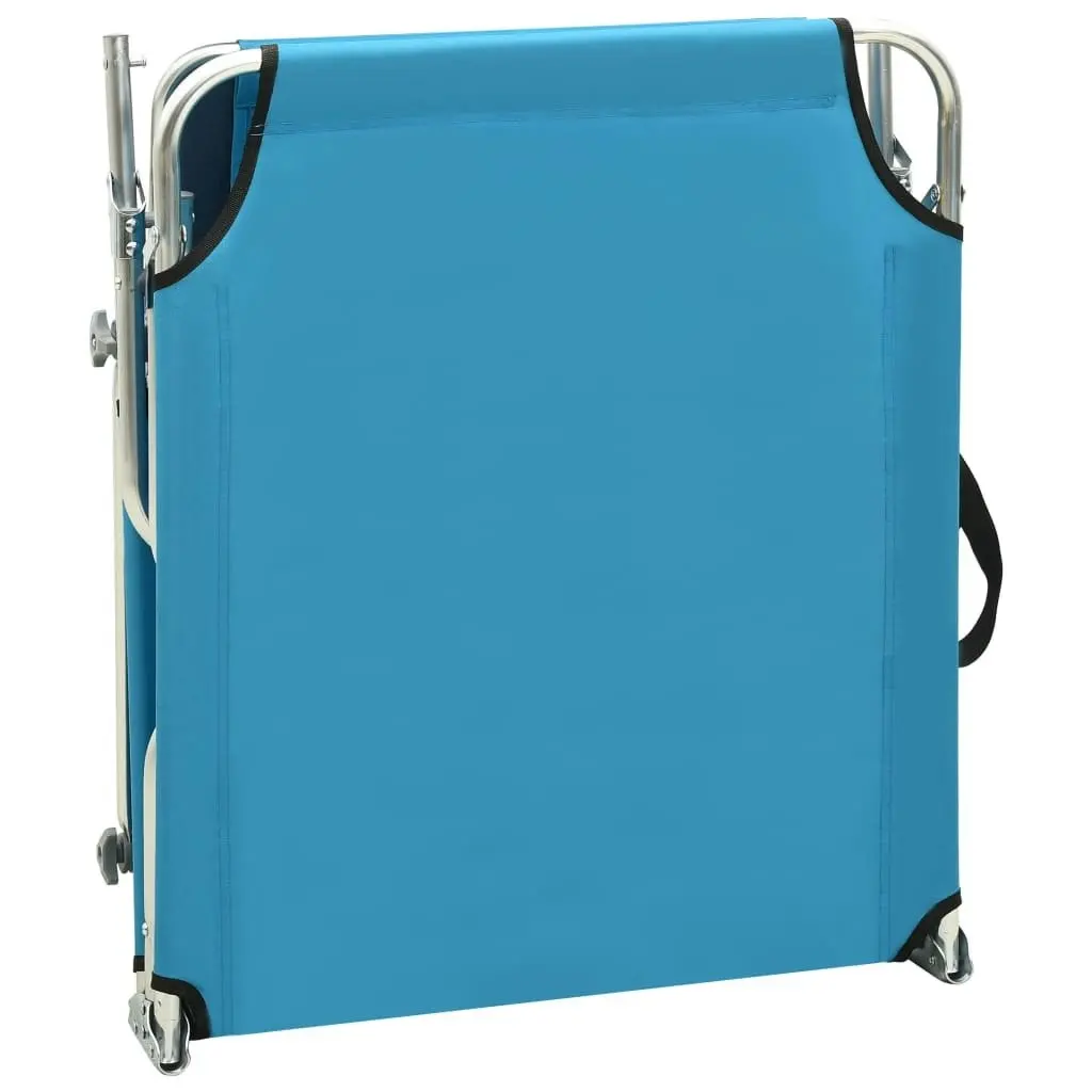 Folding Sun Lounger with Canopy Steel Turquoise and Blue 310326