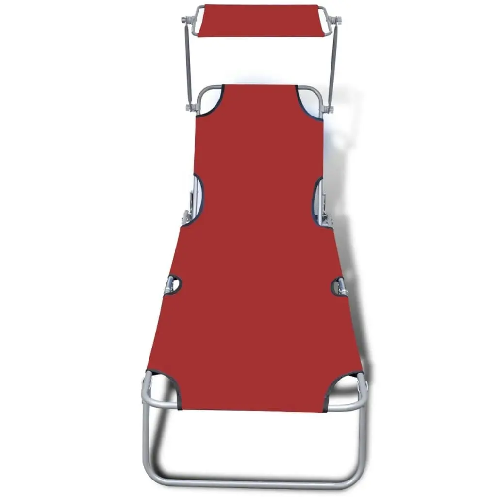 Folding Sun Lounger with Canopy Steel and Fabric Red 41198