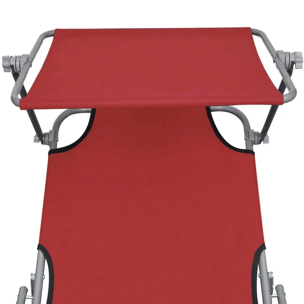 Folding Sun Lounger with Canopy Steel and Fabric Red 41198