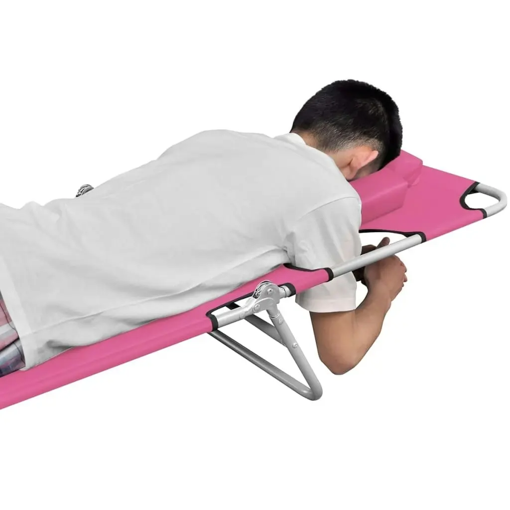 Folding Sun Lounger with Head Cushion Steel Magento Pink 310333