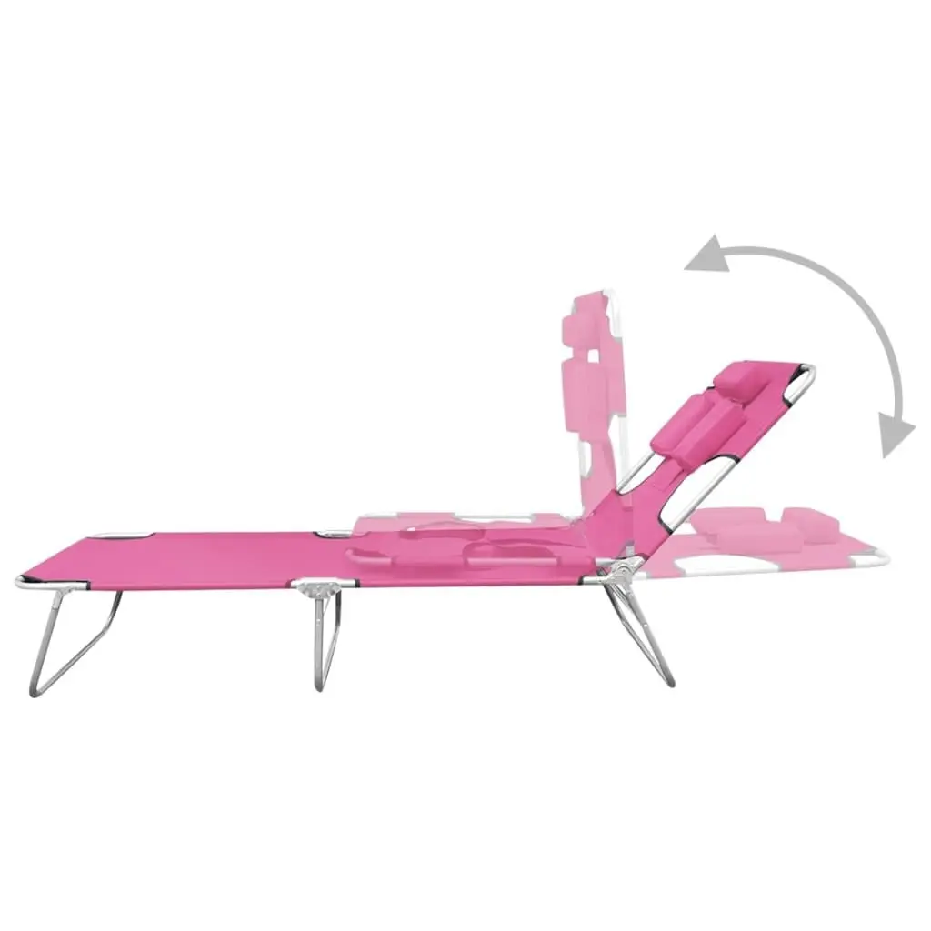 Folding Sun Lounger with Head Cushion Steel Magento Pink 310333