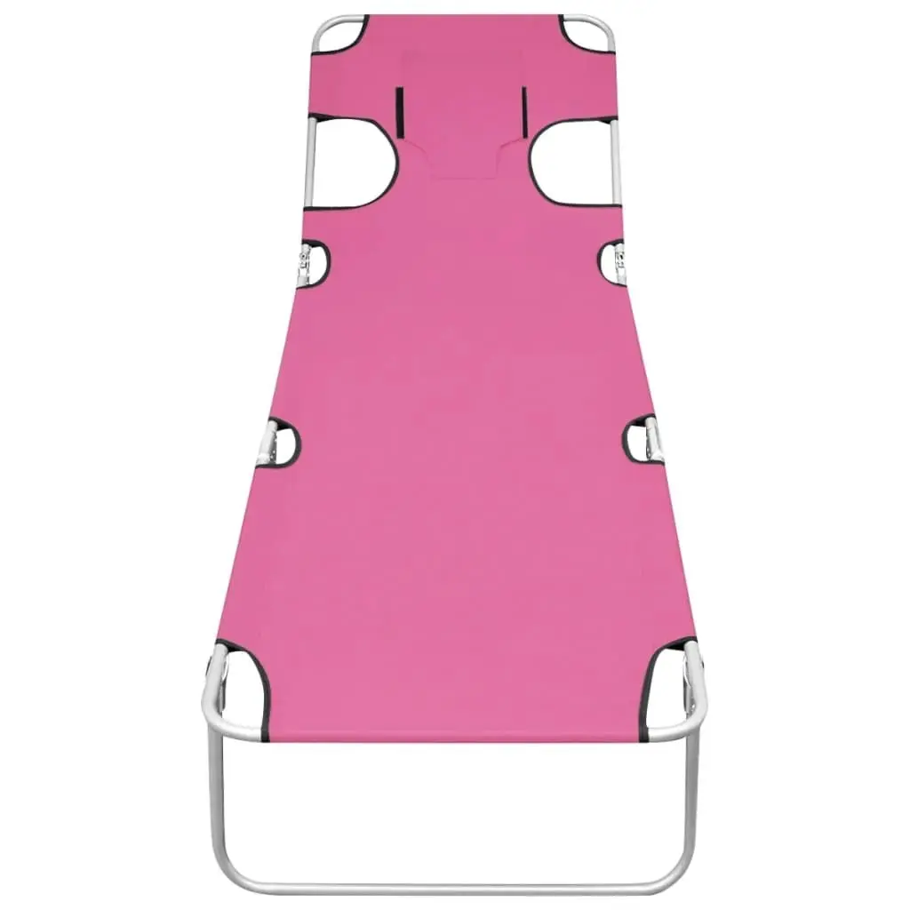 Folding Sun Lounger with Head Cushion Steel Magento Pink 310333