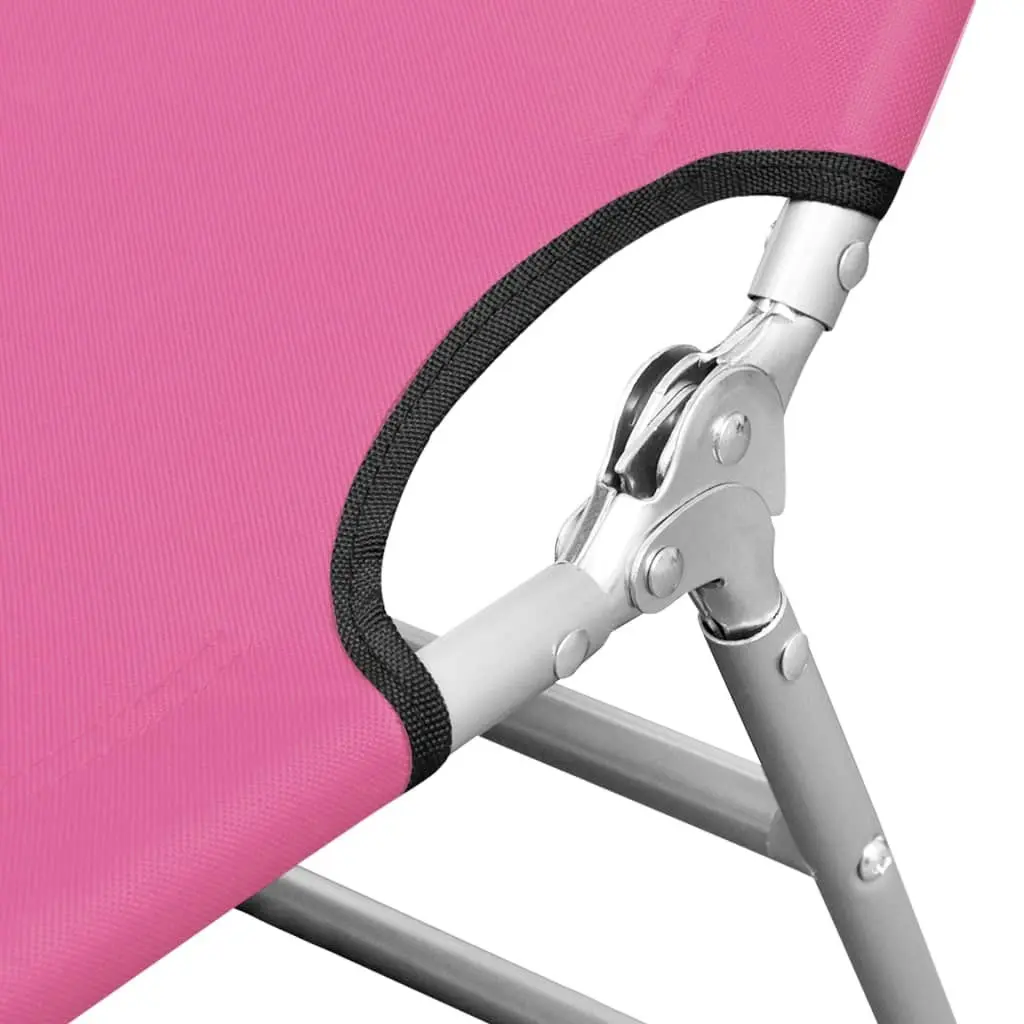 Folding Sun Lounger with Head Cushion Steel Magento Pink 310333