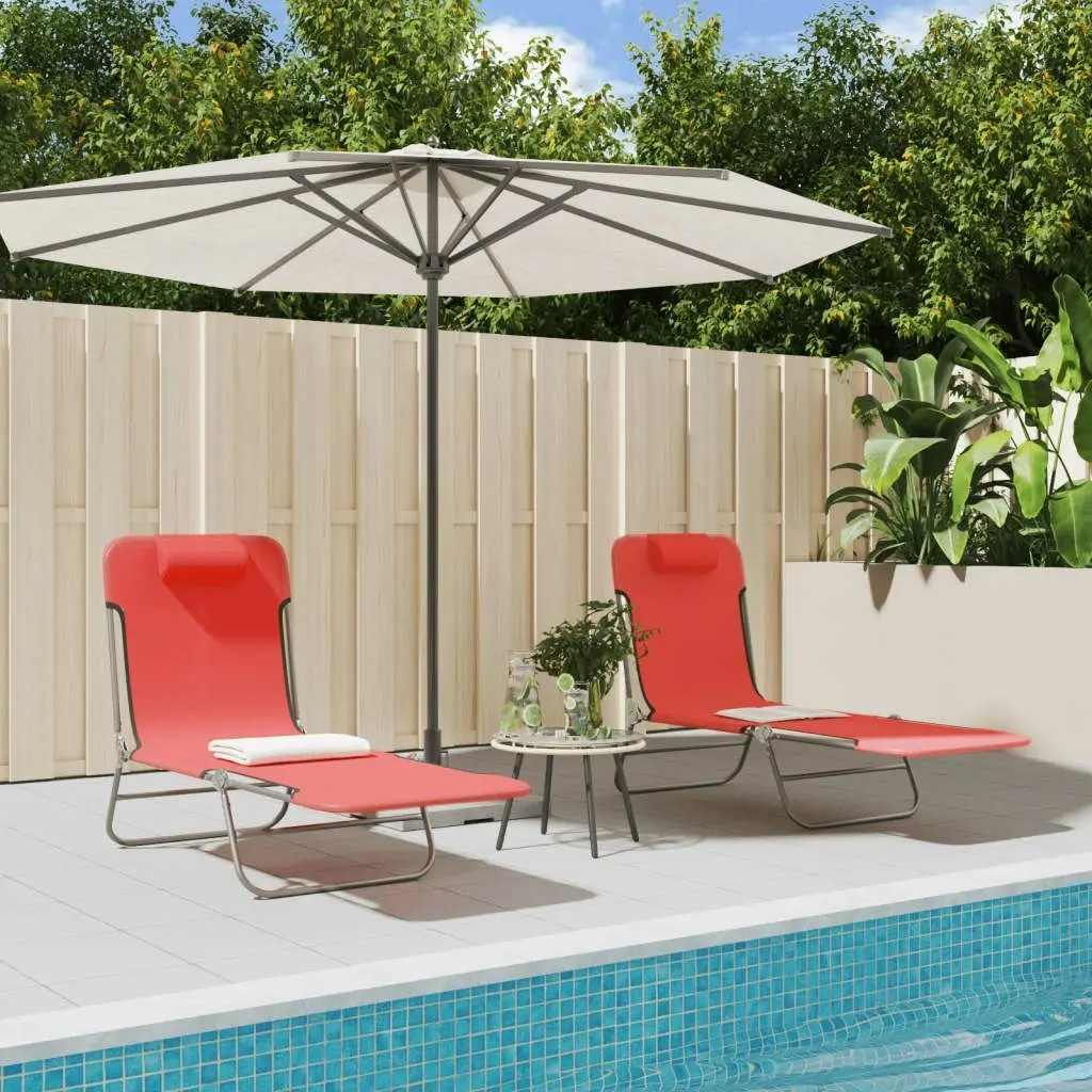 Folding Sun Loungers 2 pcs Red Textilene and Steel 360182