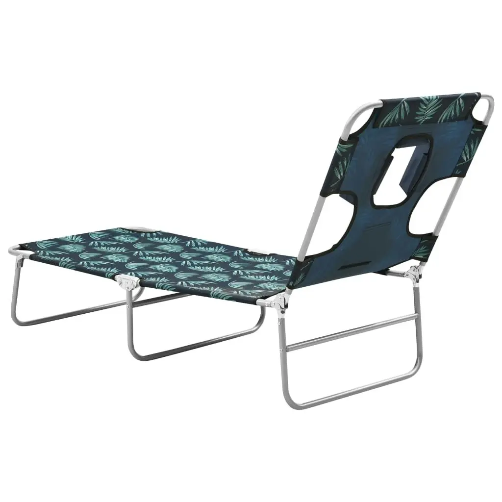 Folding Sun Lounger with Head Cushion Steel Leaves Print 310334