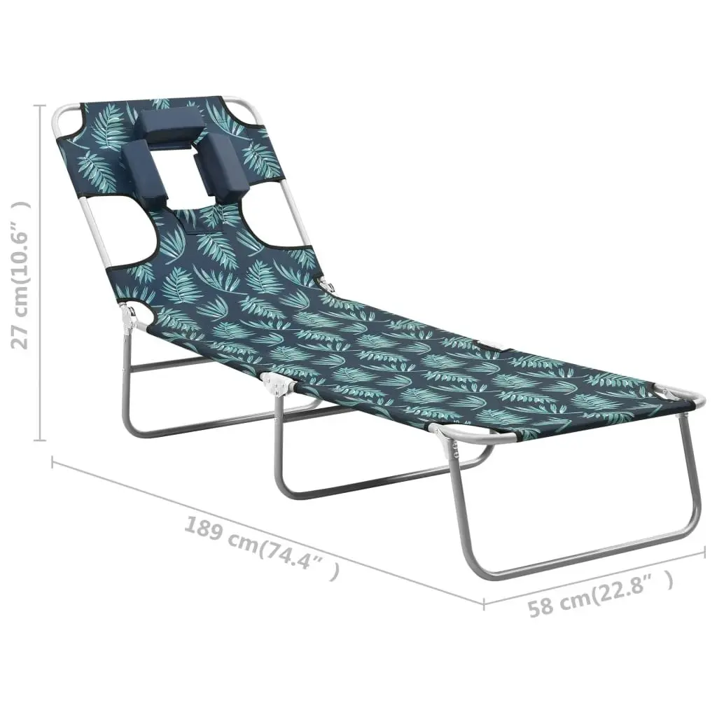 Folding Sun Lounger with Head Cushion Steel Leaves Print 310334