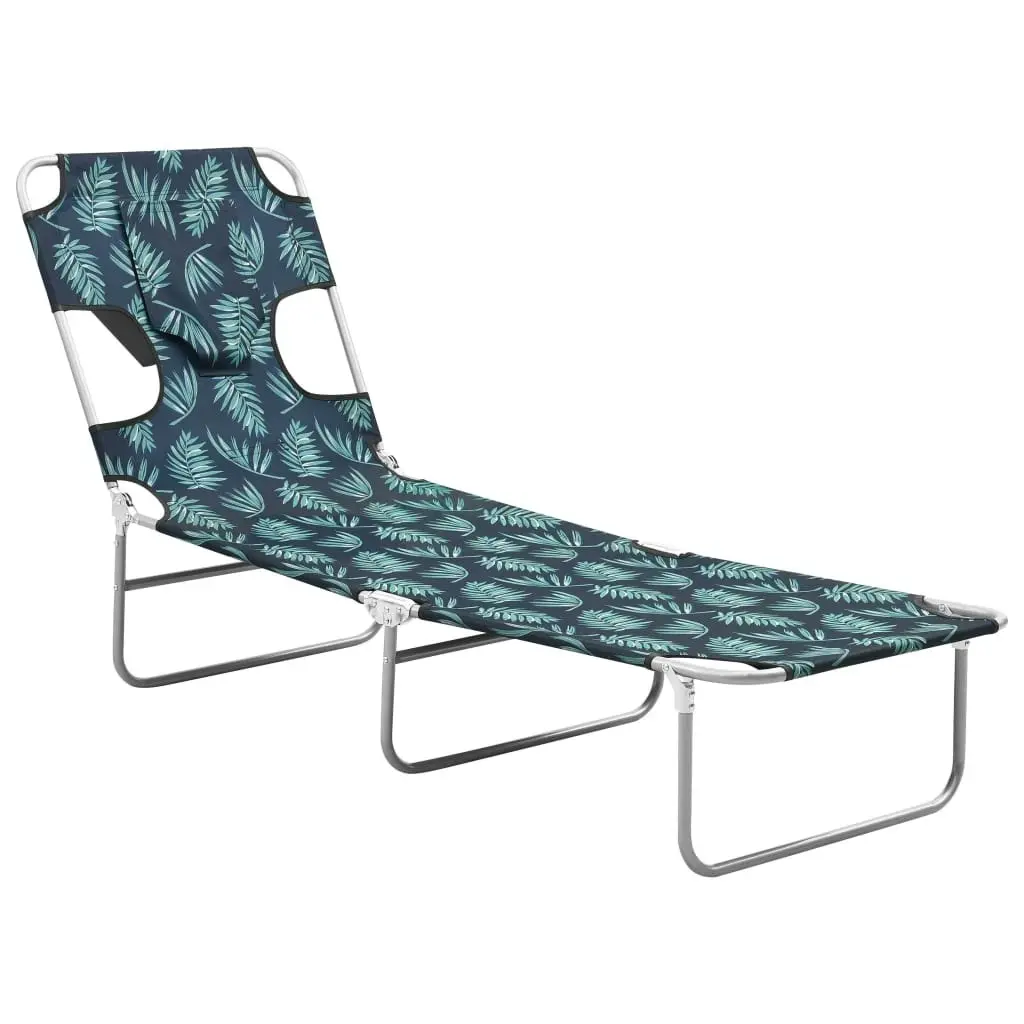 Folding Sun Lounger with Head Cushion Steel Leaves Print 310334